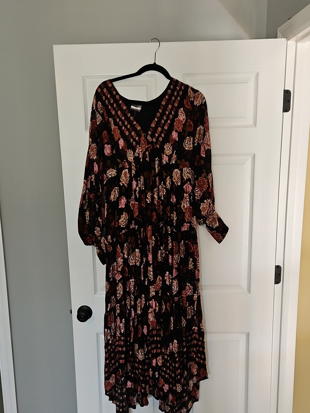 Long Sleeve Floral Midi Dress in Black and Rose By Free People